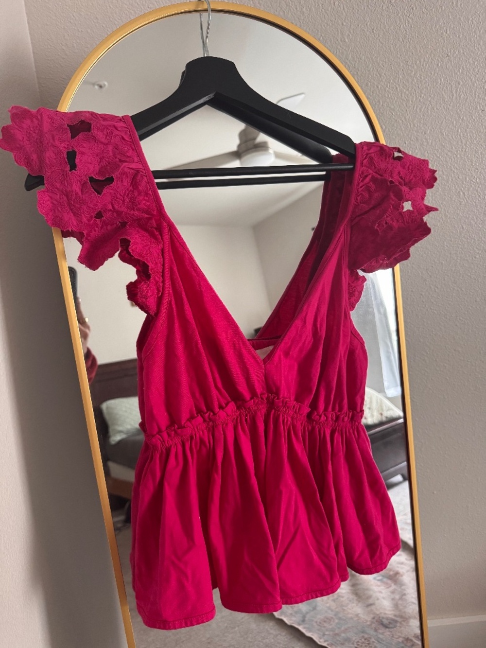 By Anthropologie Cotton Flutter-Sleeve V-Neck Babydoll Top  🌺💗🌸